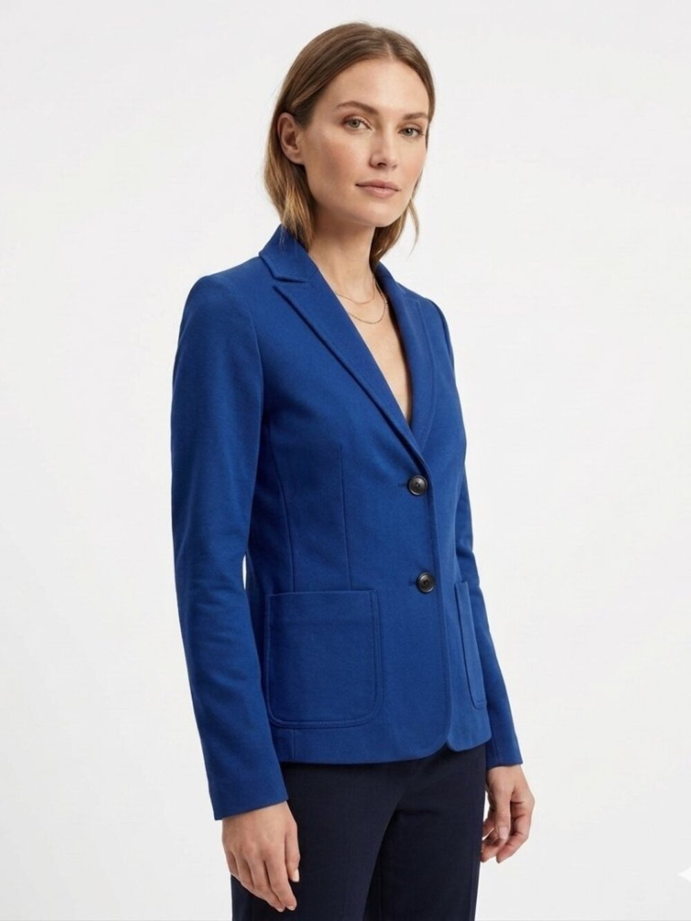 JUDITH & CHARLES NAVY EMERALD COTTON BLEND SOFT SHELL SINGLE BREASTED BLAZER - 2